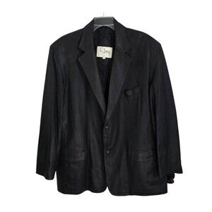 Remy Leather Mens Black Blazer Suit Jacket Notch‎ Lapel 2 Button Front Size 46